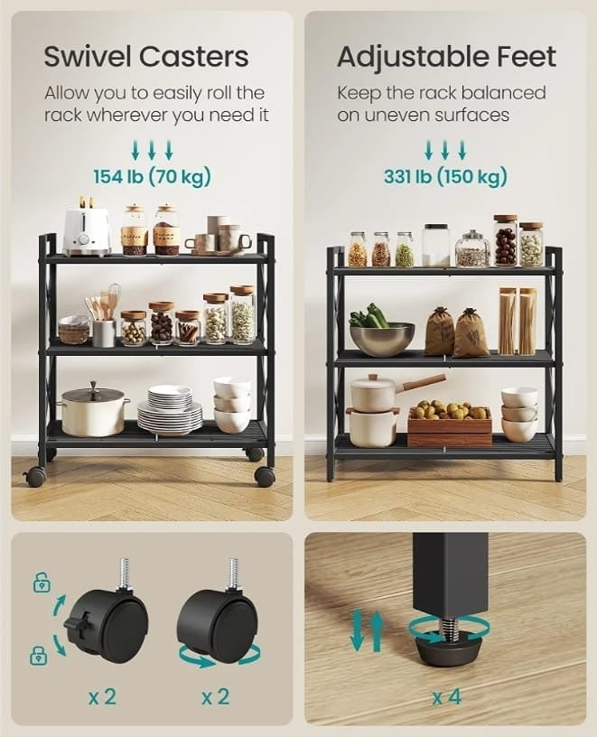 3 Tier Rolling Cart Shelf