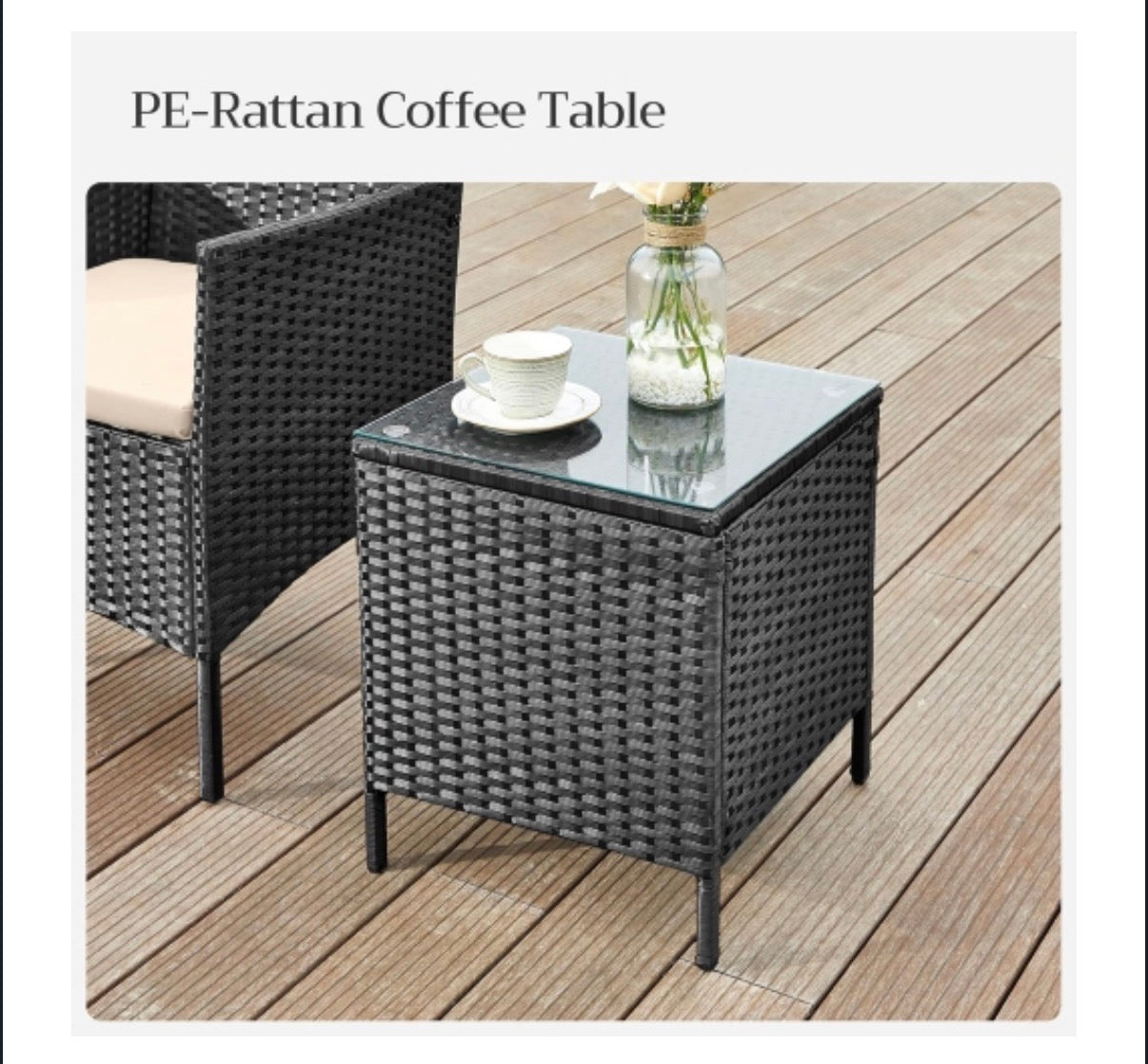 3 Piece Outdoor Rattan Garden Patio Set (2 Chairs, 1 Table)