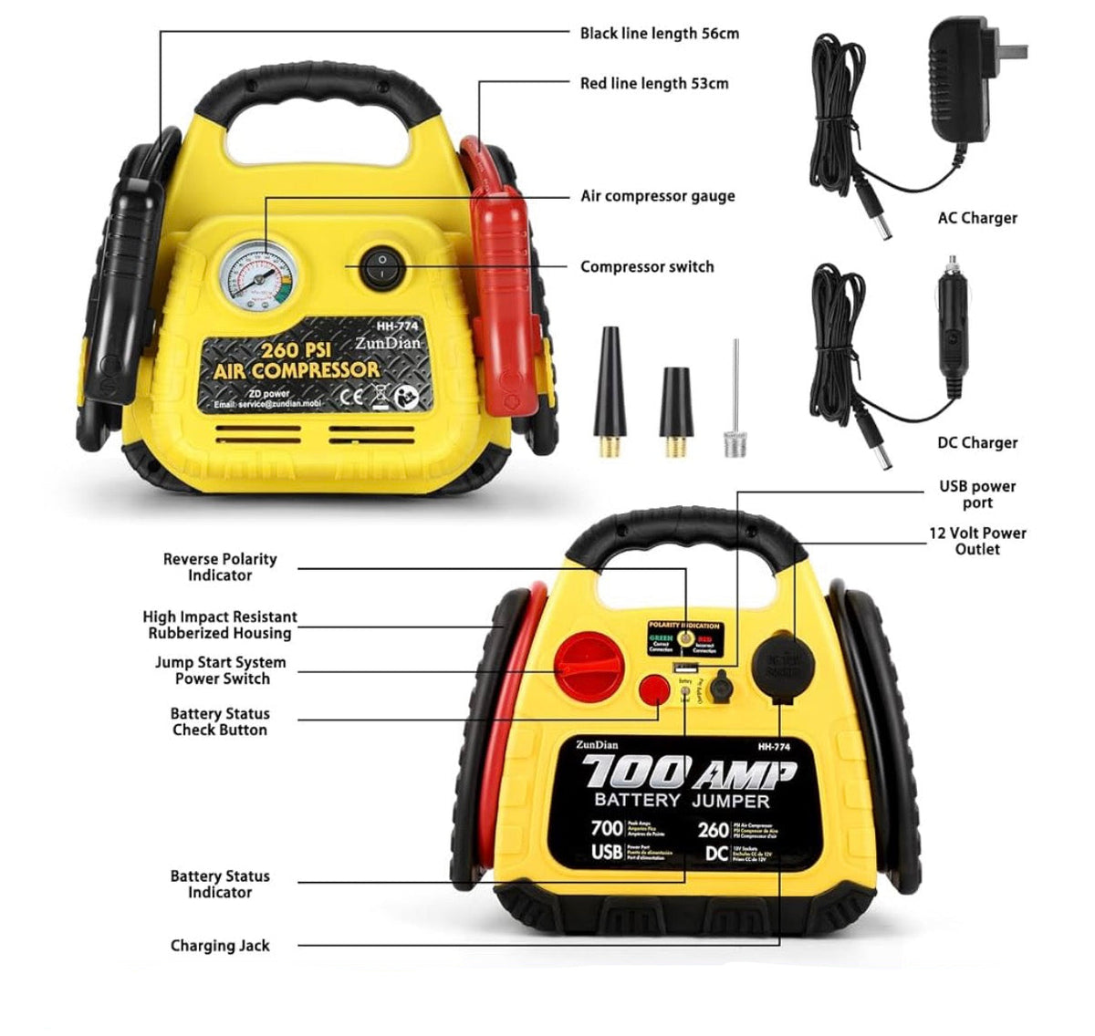 4-in-1 Portable Car Jump Starter with Tire Inflator