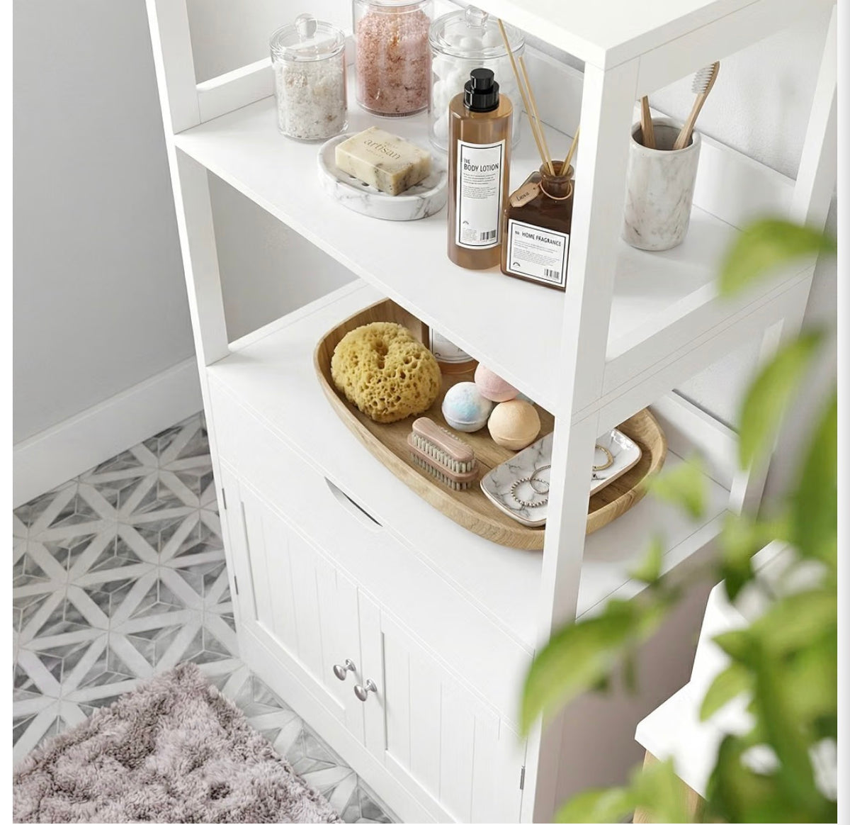 White Wooden Cabinet with Shelves