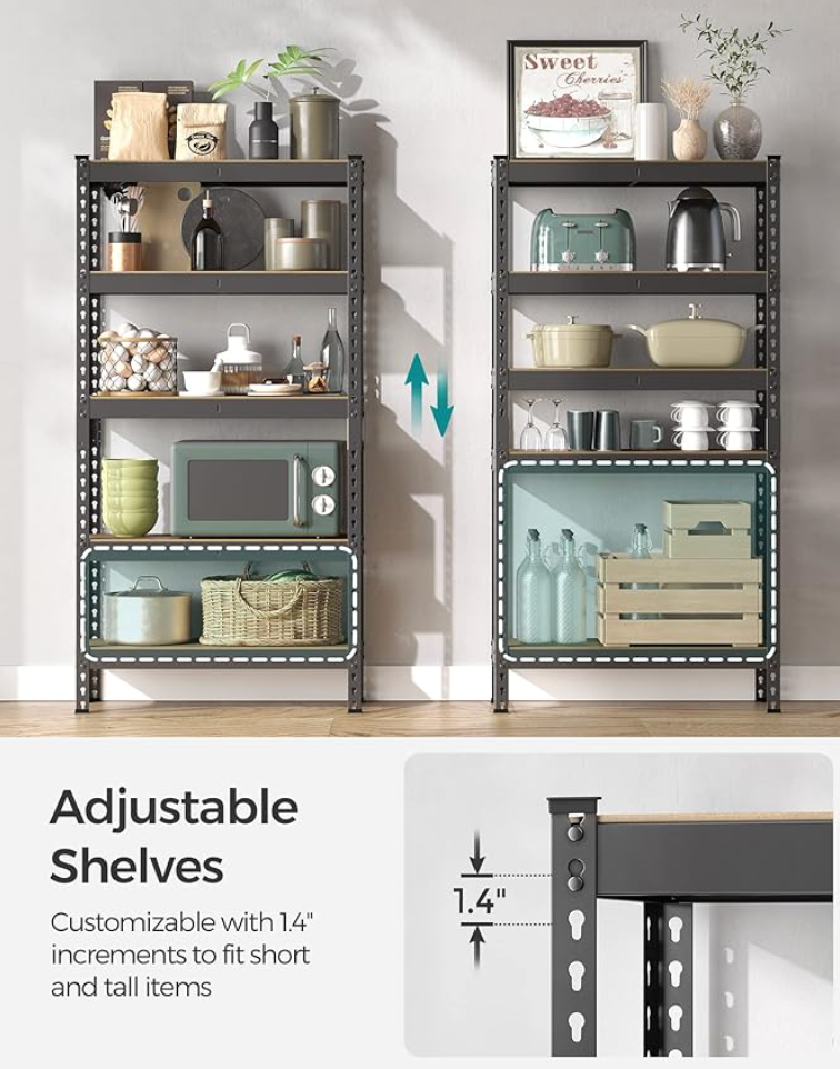 Heavy Duty 5-Tier Rivet Shelf – 3FT Wide Adjustable Boltless Metal Storage Rack, 330 lb per Shelf (16″ or 18″ Depth Options)
