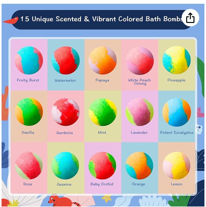 Bath Bombs for Kids, 15 Scented Fizzy Bombs with Surprise Land Animal Toys Inside