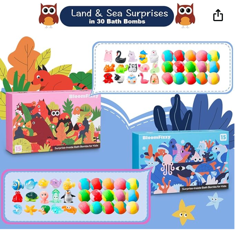 Bath Bombs for Kids, 15 Scented Fizzy Bombs with Surprise Land Animal Toys Inside