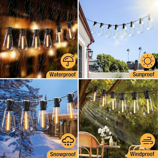 116 ft Patio String Lights (38 Bulbs) – Waterproof Outdoor Edison LED Lights, Shatterproof, Low-Voltage, 2700K