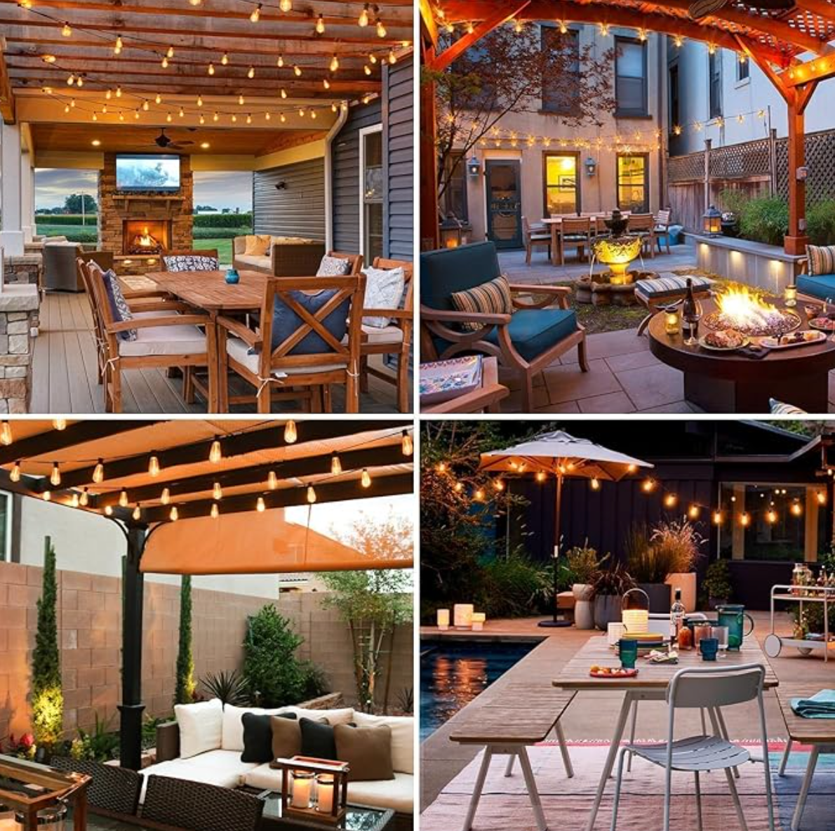 116 ft Patio String Lights (38 Bulbs) – Waterproof Outdoor Edison LED Lights, Shatterproof, Low-Voltage, 2700K