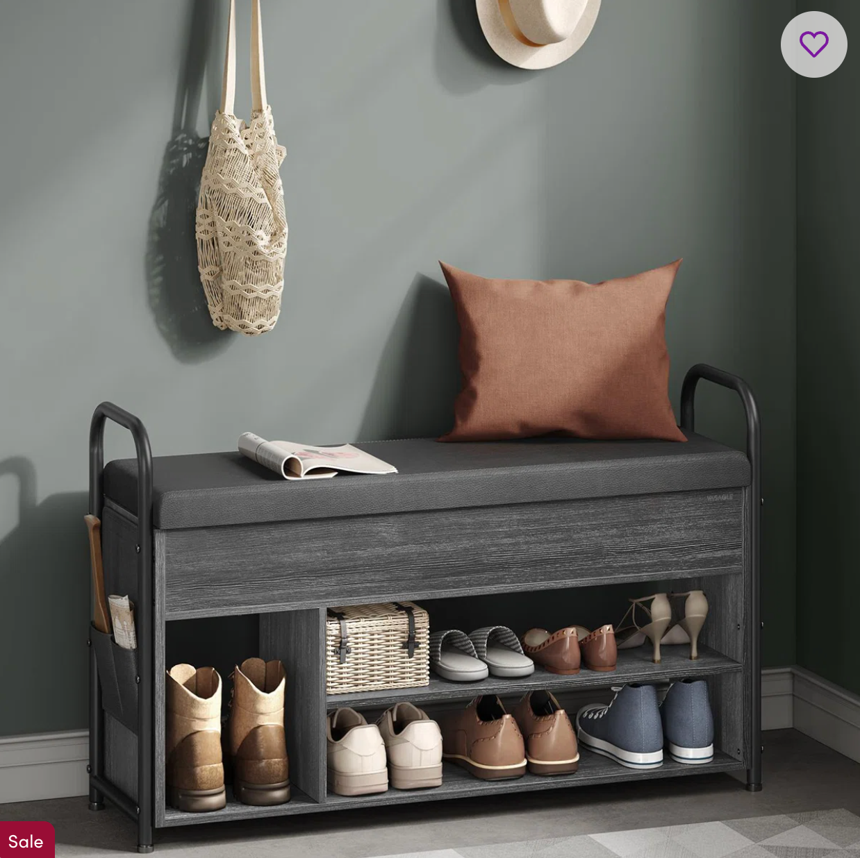 8-Pair Shoe Storage Bench with Flip-Top Cushion Seat & Hidden Storage Compartment – Steel Frame Entryway Bench Organizer