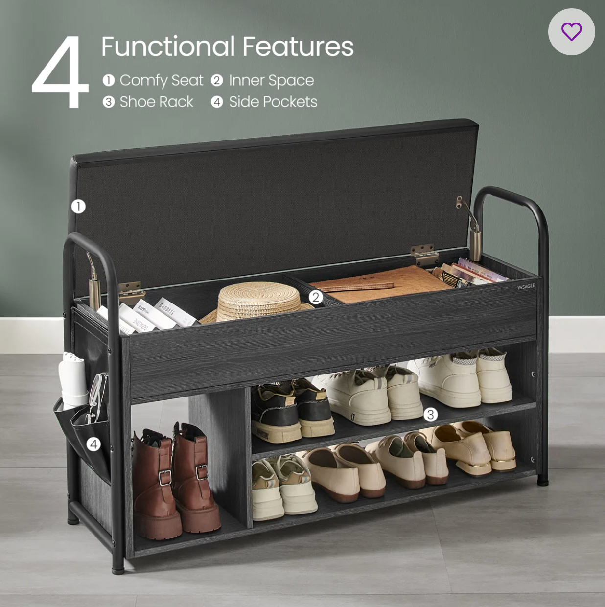 8-Pair Shoe Storage Bench with Flip-Top Cushion Seat & Hidden Storage Compartment – Steel Frame Entryway Bench Organizer