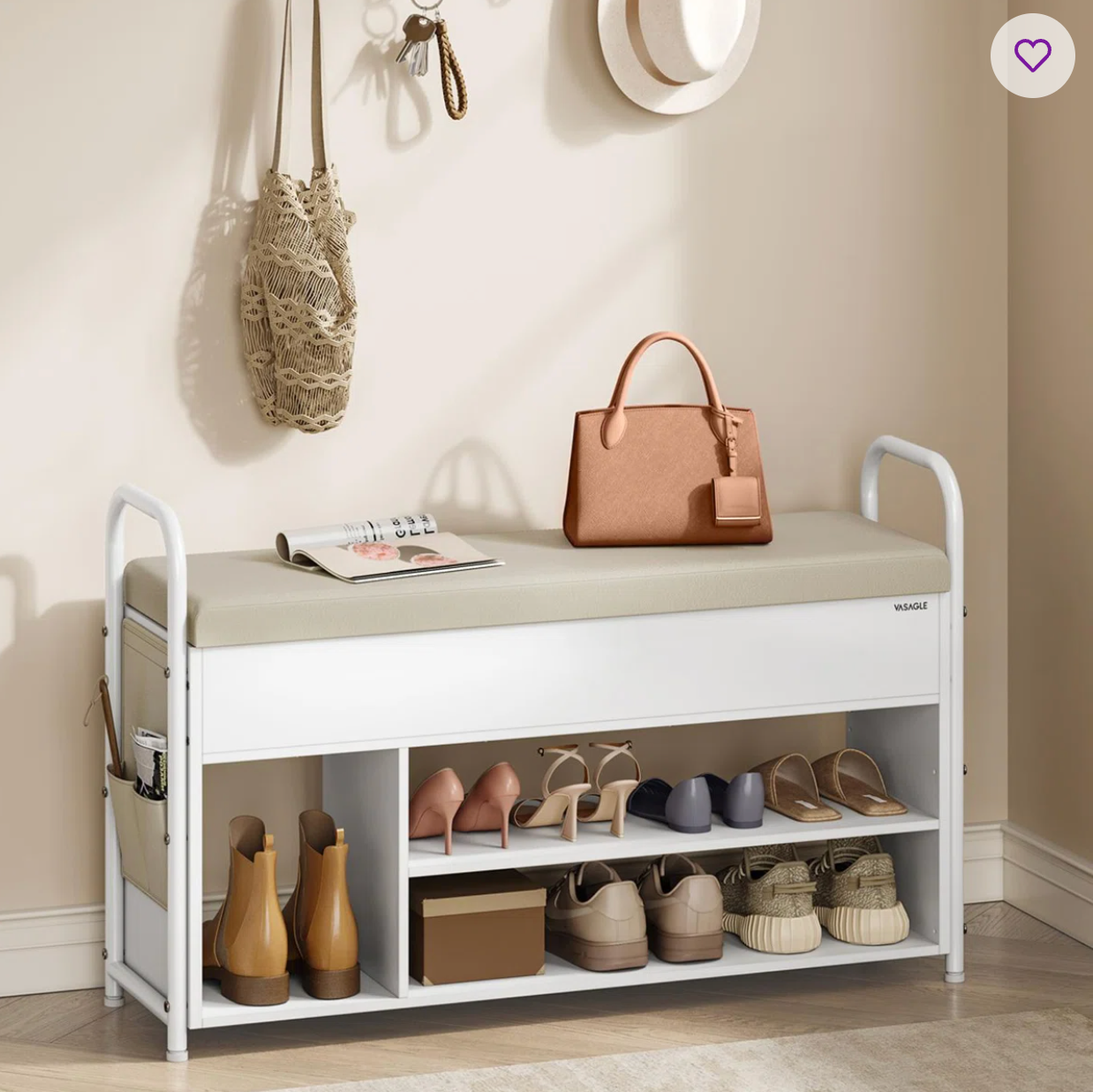 8-Pair Shoe Storage Bench with Flip-Top Cushion Seat & Hidden Storage Compartment – Steel Frame Entryway Bench Organizer
