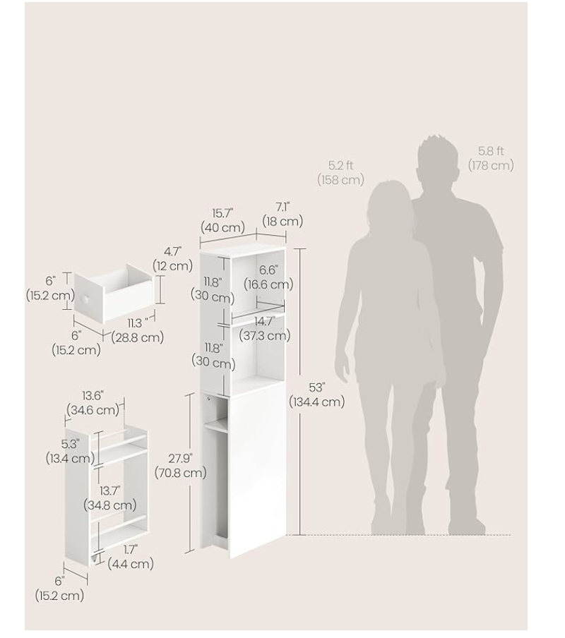 Slim Tall Bathroom Storage Cabinet – Narrow Vertical Organizer with Drawer & Doors, Anti-Tip & Adjustable Shelves for Small Spaces