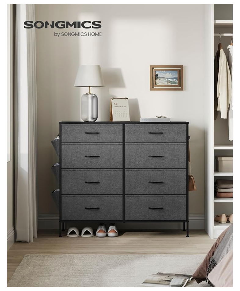 8-Drawer Fabric Dresser Chest – Steel Frame Storage Organizer with Side Pockets & Dividers for Closet, Bedroom, Nursery