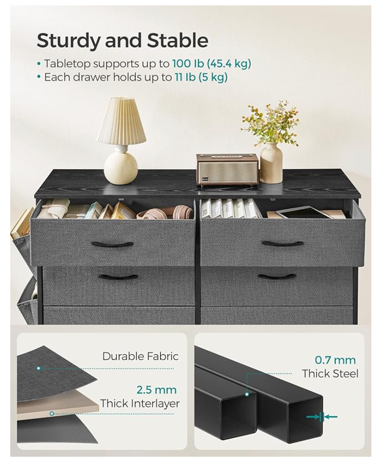 8-Drawer Fabric Dresser Chest – Steel Frame Storage Organizer with Side Pockets & Dividers for Closet, Bedroom, Nursery