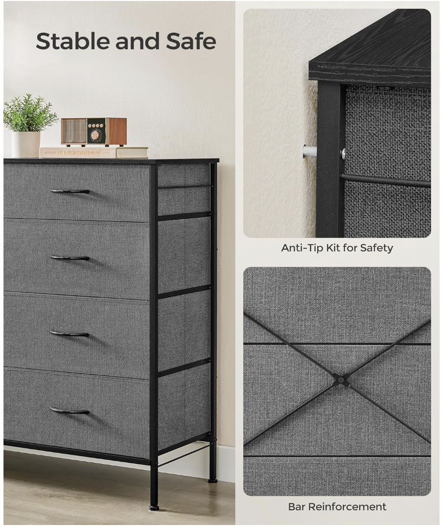 8-Drawer Fabric Dresser Chest – Steel Frame Storage Organizer with Side Pockets & Dividers for Closet, Bedroom, Nursery
