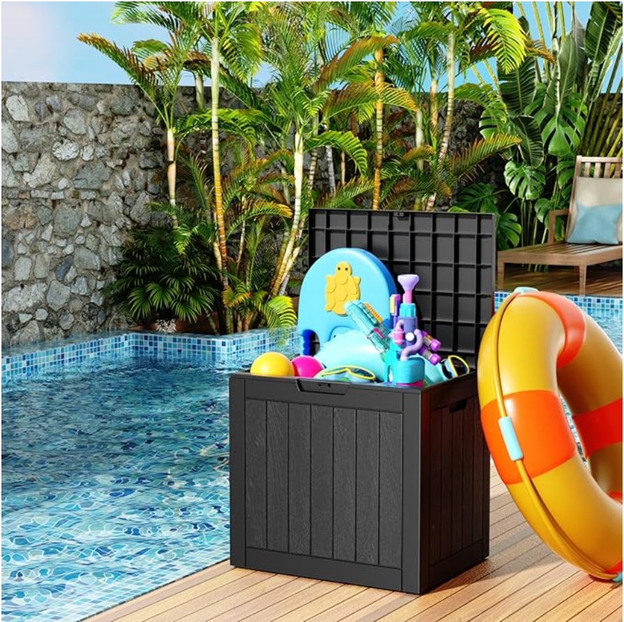 31 Gallon Outdoor Storage Deck Box – Waterproof Resin Patio Bench for Cushions, Toys & Garden Tools