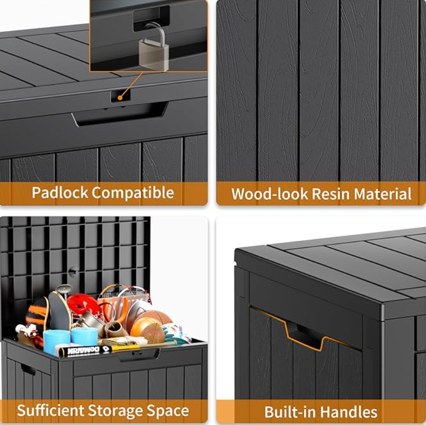 31 Gallon Outdoor Storage Deck Box – Waterproof Resin Patio Bench for Cushions, Toys & Garden Tools