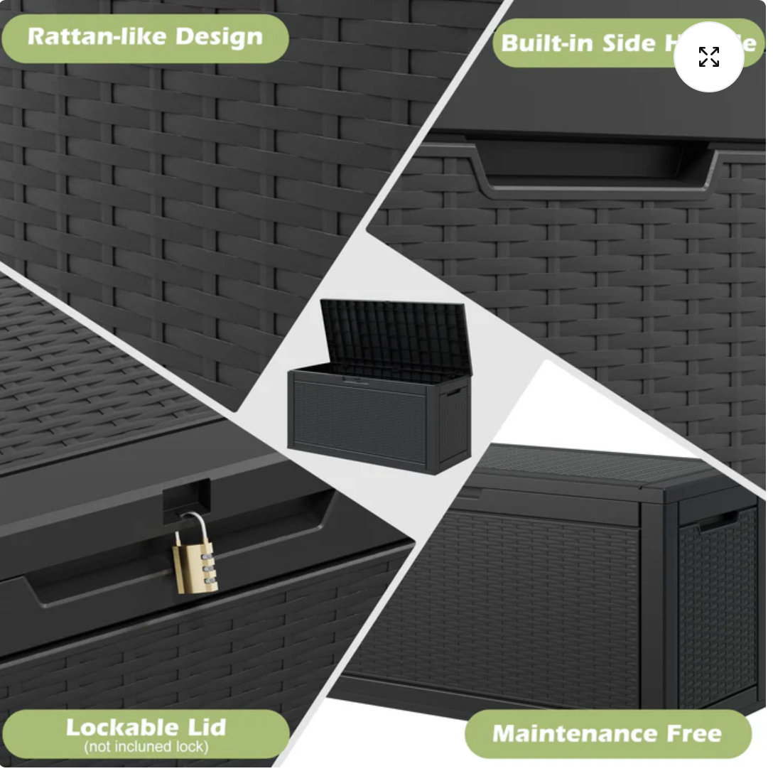 90 Gallon Outdoor Deck Box – Waterproof Resin Storage Bench, Lockable Lid & Side Handles for Patio, Garden & Pool Supplies