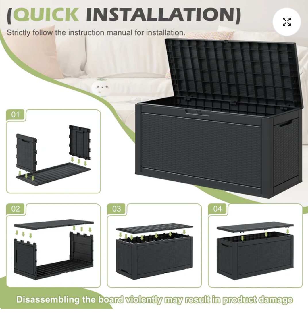 90 Gallon Outdoor Deck Box – Waterproof Resin Storage Bench, Lockable Lid & Side Handles for Patio, Garden & Pool Supplies
