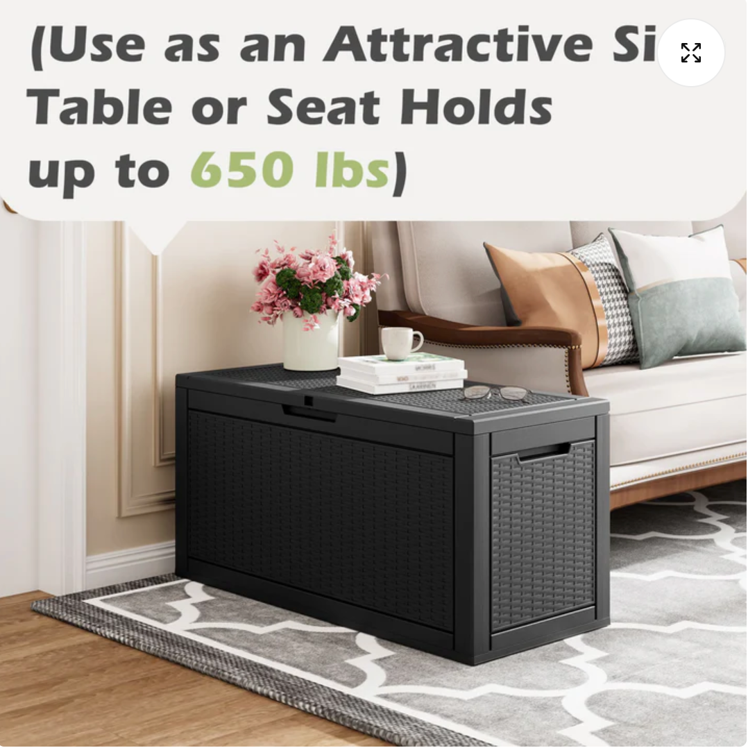 90 Gallon Outdoor Deck Box – Waterproof Resin Storage Bench, Lockable Lid & Side Handles for Patio, Garden & Pool Supplies