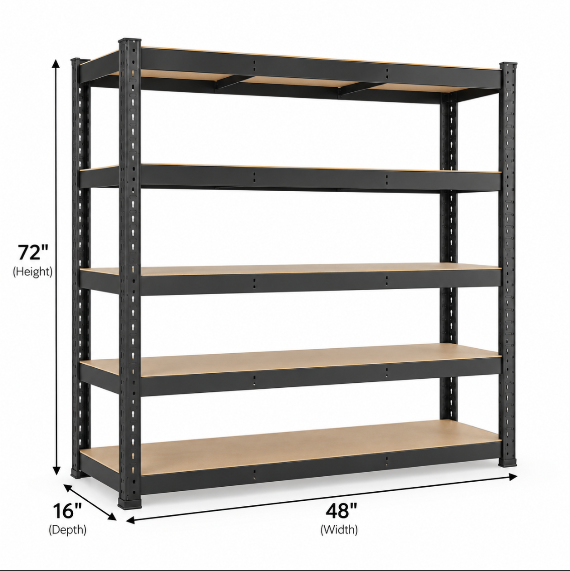 Heavy Duty 5-Tier Slot Post Shelf – 48" W × 16" D × 72" H
