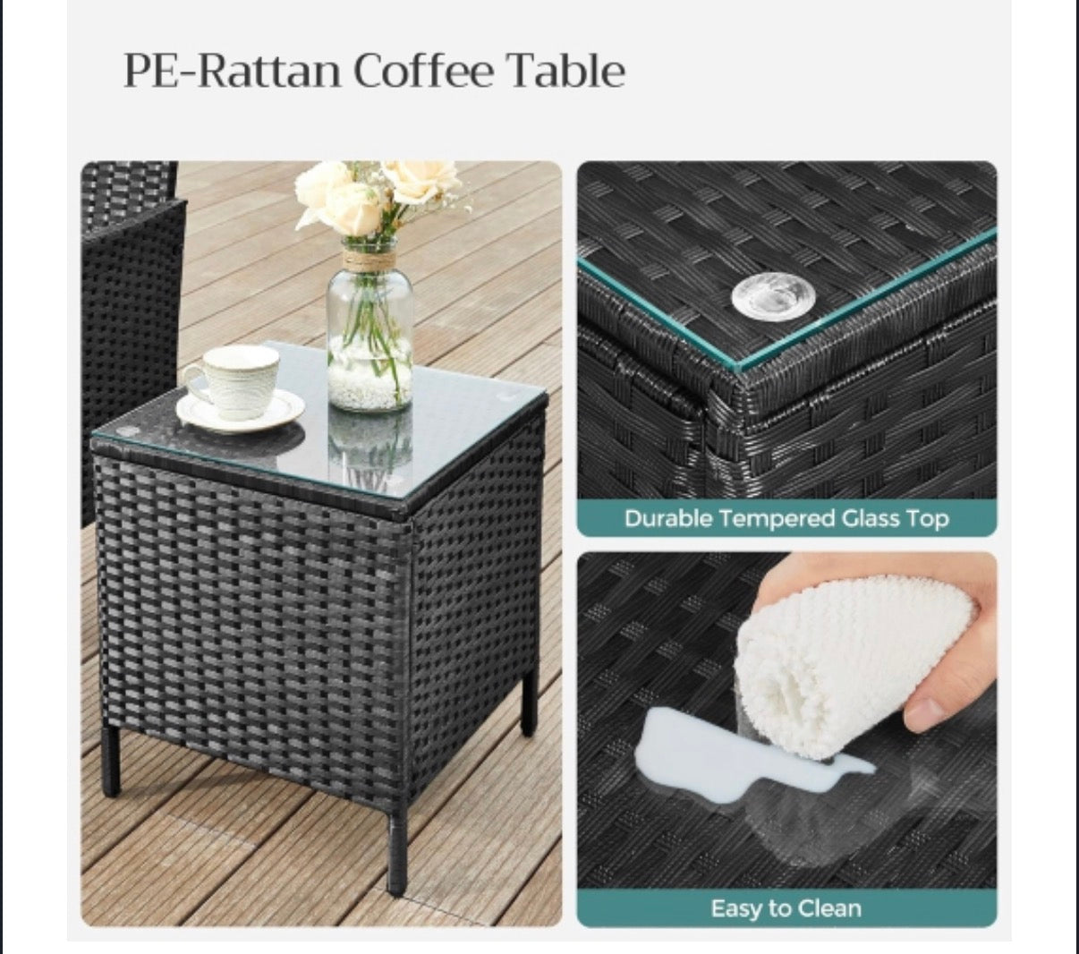3 Piece Outdoor Rattan Garden Patio Set (2 Chairs, 1 Table)
