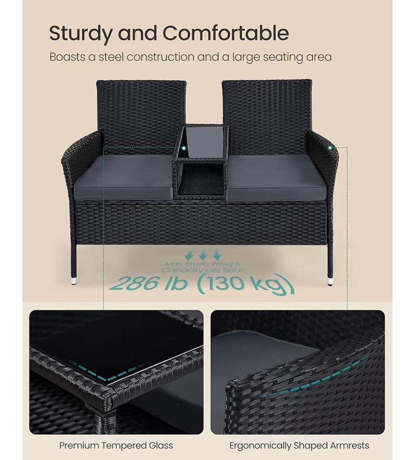 Outdoor Rattan Patio Sofa with Table