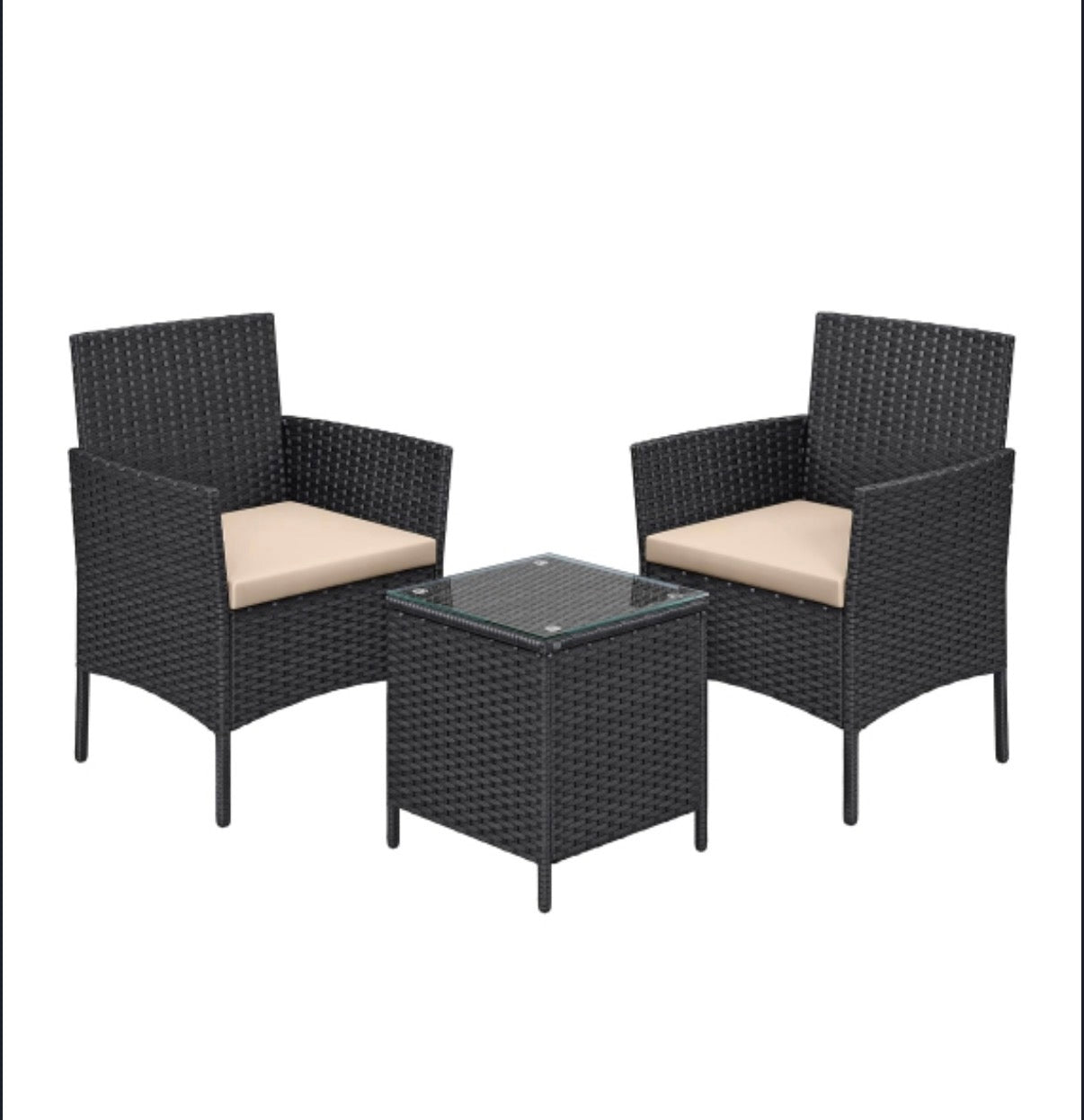 3 Piece Outdoor Rattan Garden Patio Set (2 Chairs, 1 Table)