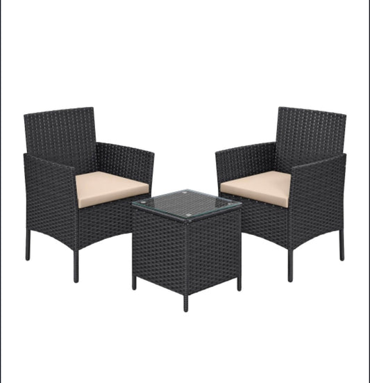 3 Piece Outdoor Rattan Garden Patio Set (2 Chairs, 1 Table)