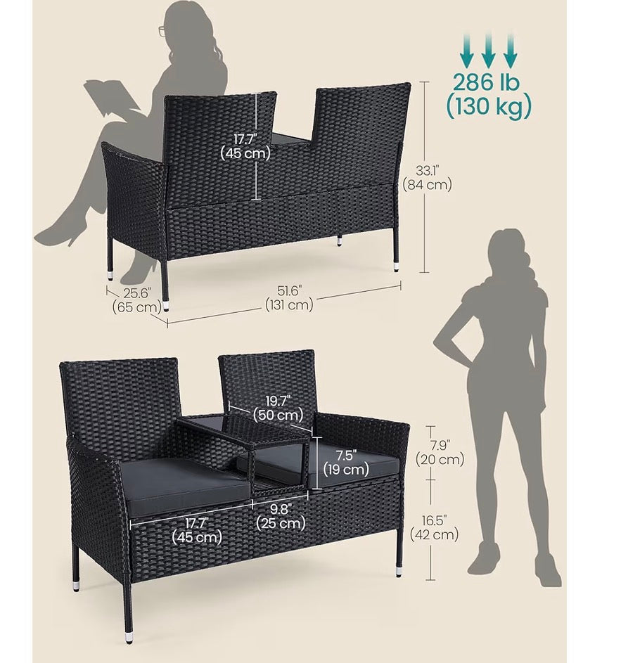 Outdoor Rattan Patio Sofa with Table