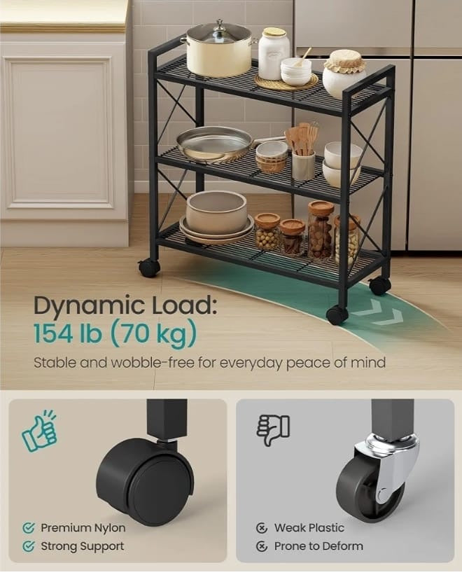 3 Tier Rolling Cart Shelf