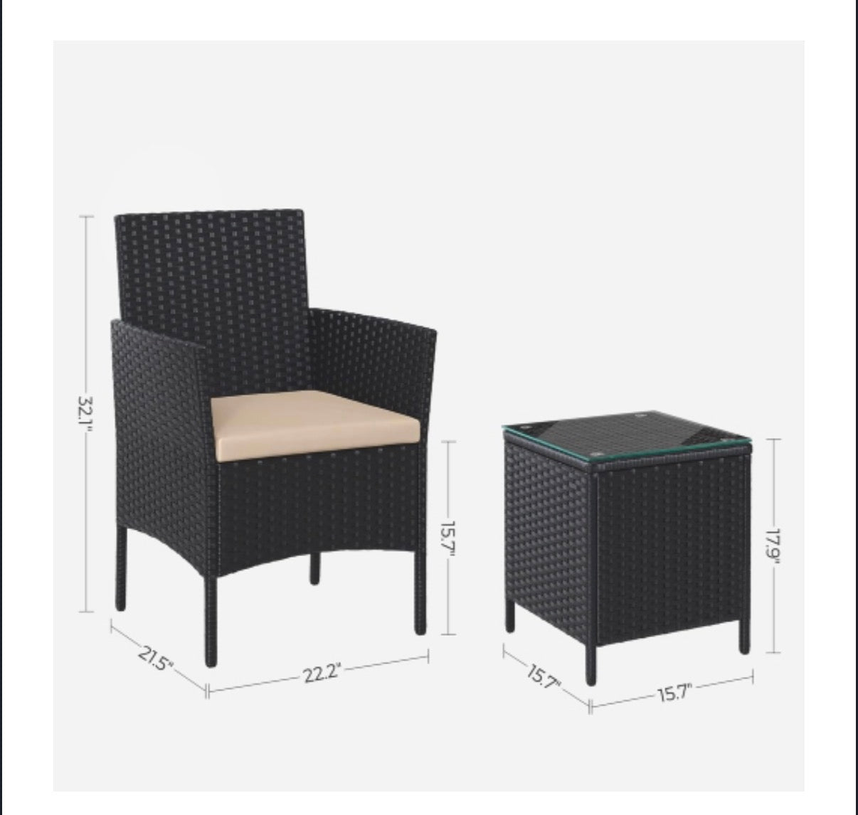 3 Piece Outdoor Rattan Garden Patio Set (2 Chairs, 1 Table)