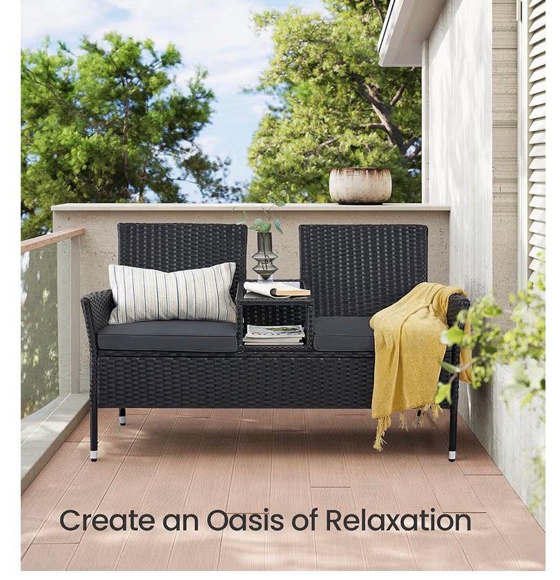 Outdoor Rattan Patio Sofa with Table