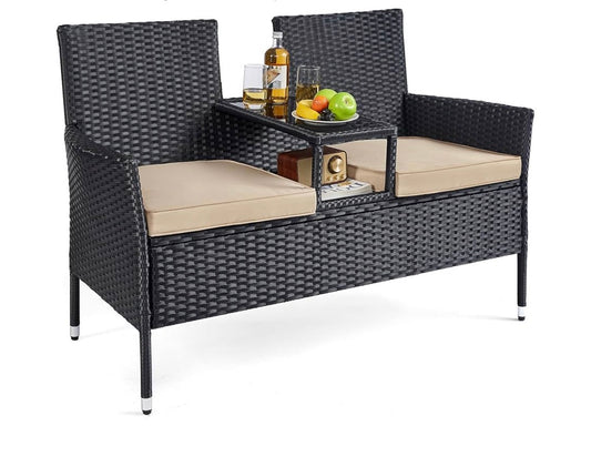 Outdoor Rattan Patio Sofa with Table