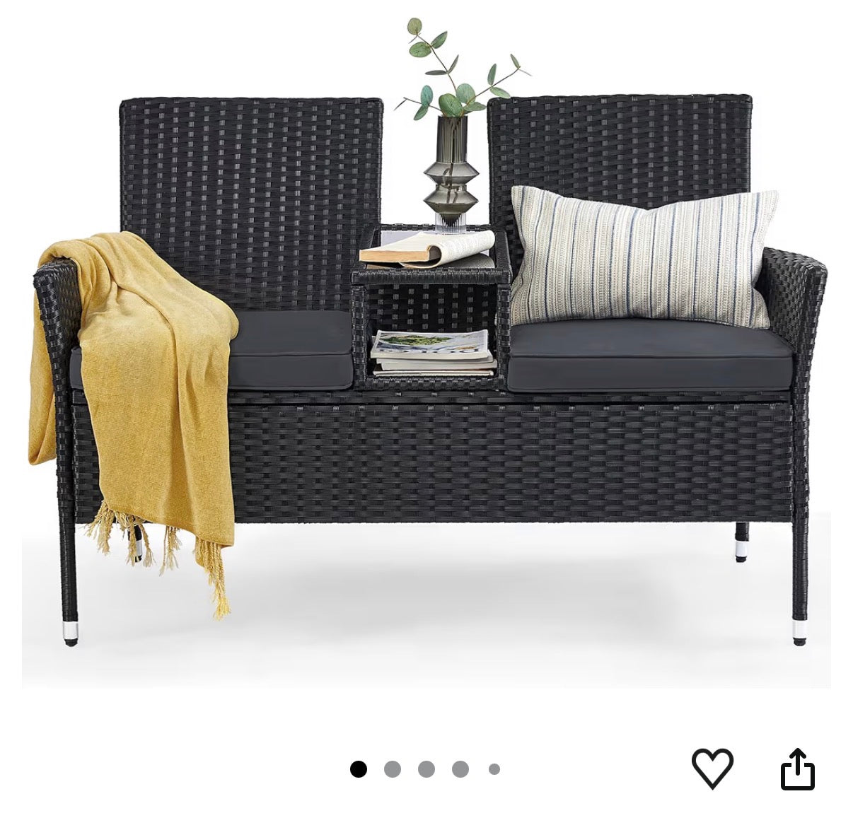 Outdoor Rattan Patio Sofa with Table