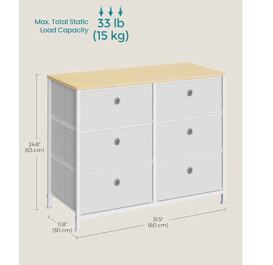 White 6 Drawer Fabric Dresser