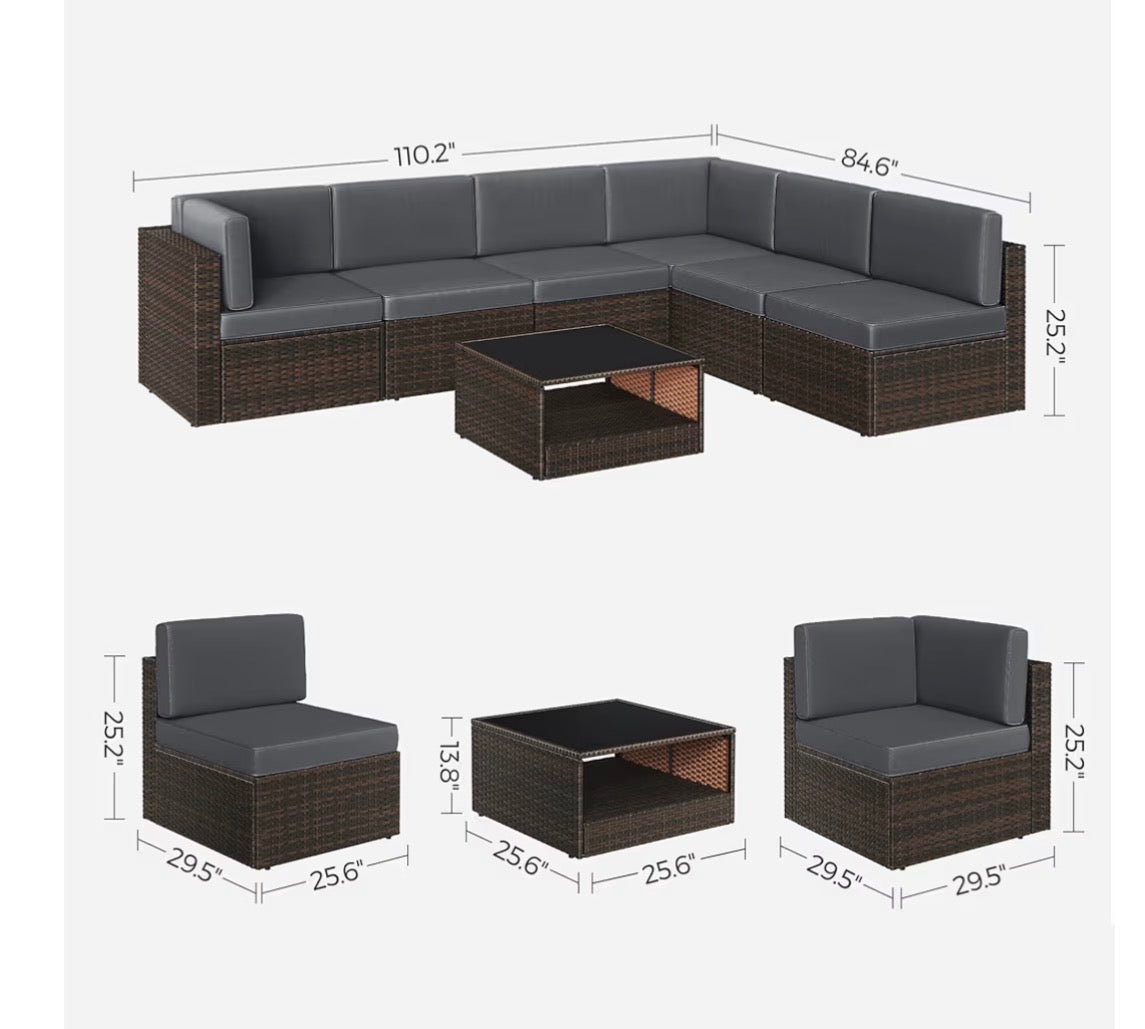 7 Piece Outdoor Rattan Furniture Set