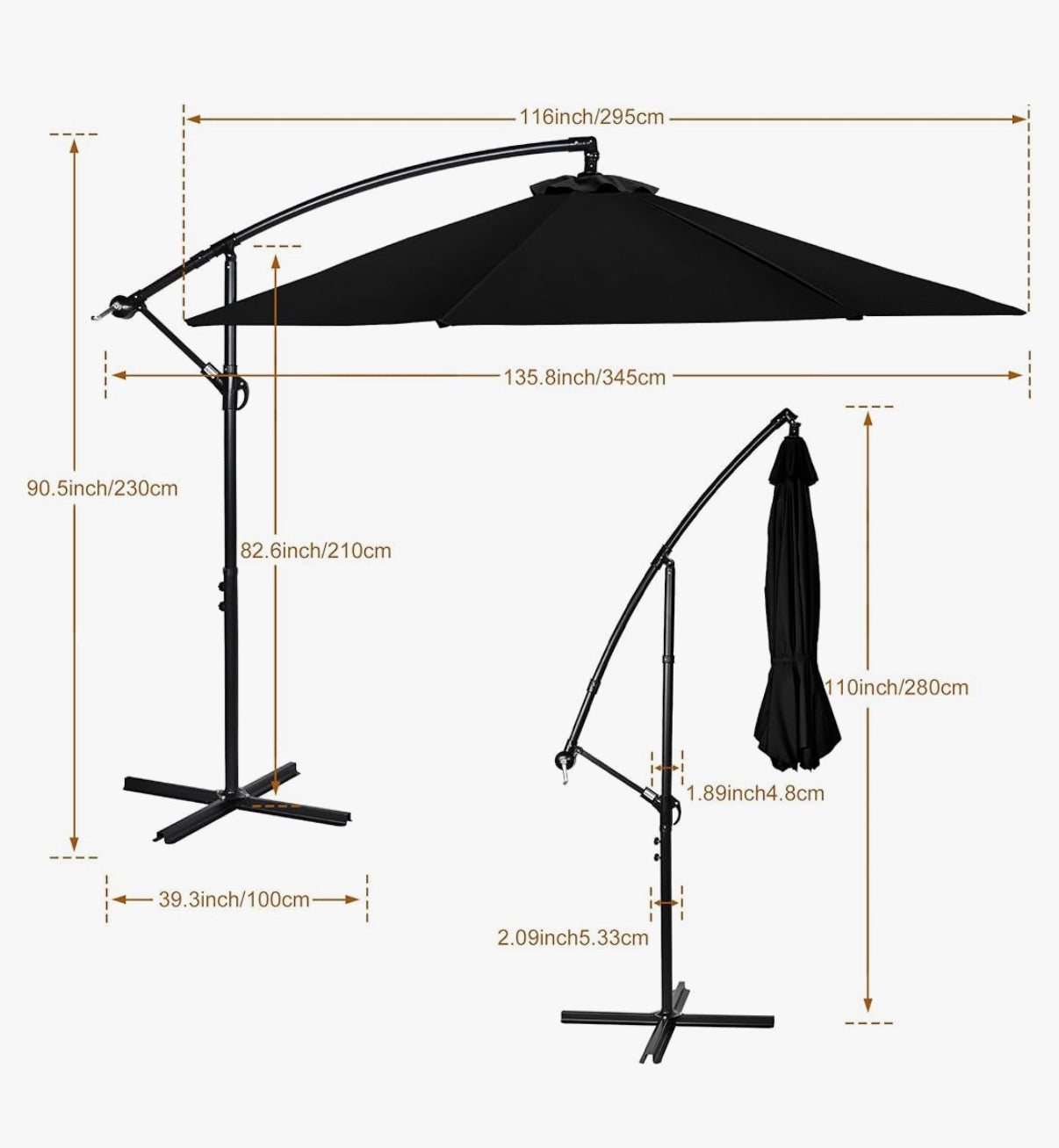 Outdoor 10ft Cantilever Patio Umbrella
