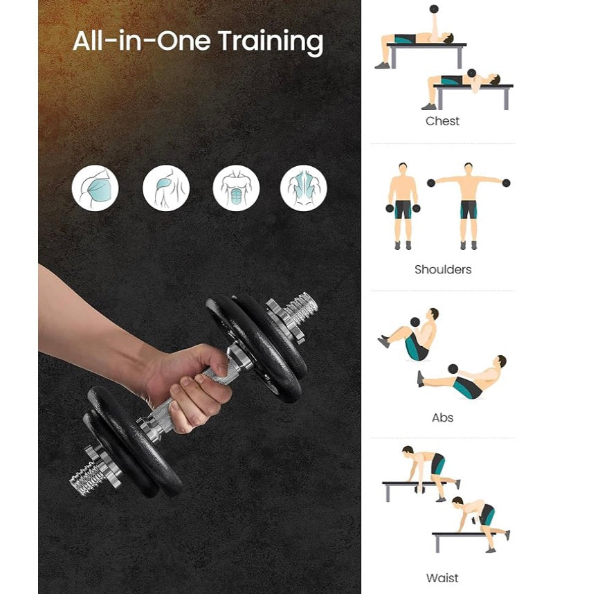 2-in-1 Cast Iron Dumbbell and Barbell, 20Kg