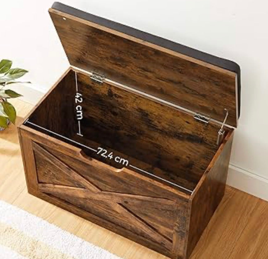 Rustic Brown Storage Bench with Padding
