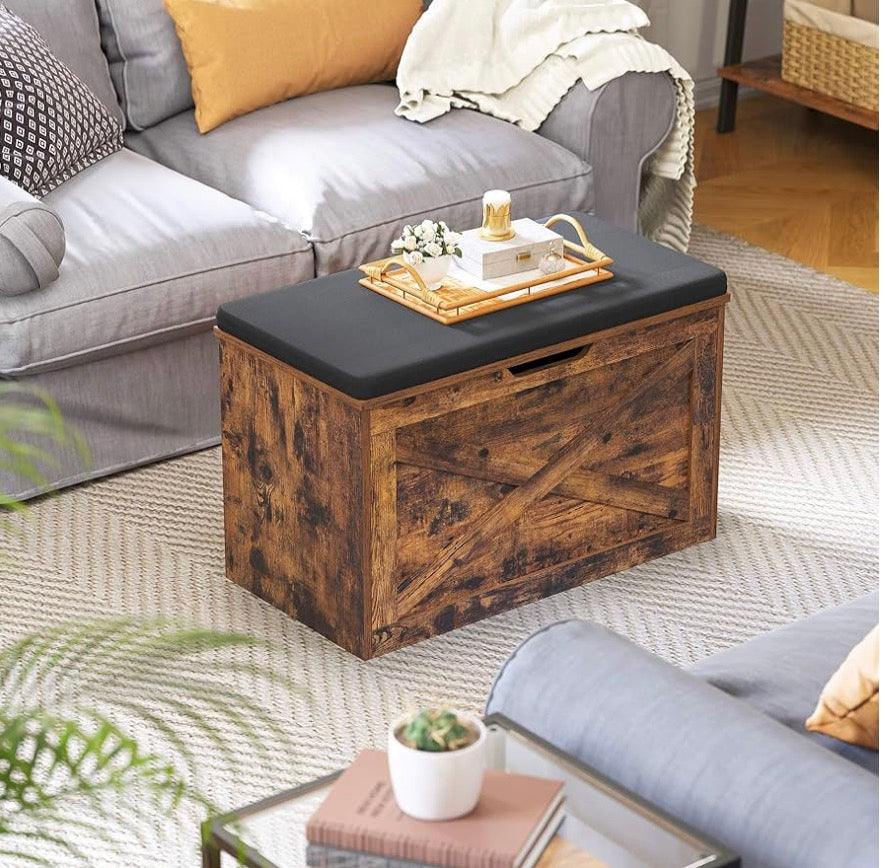 Rustic Brown Storage Bench with Padding