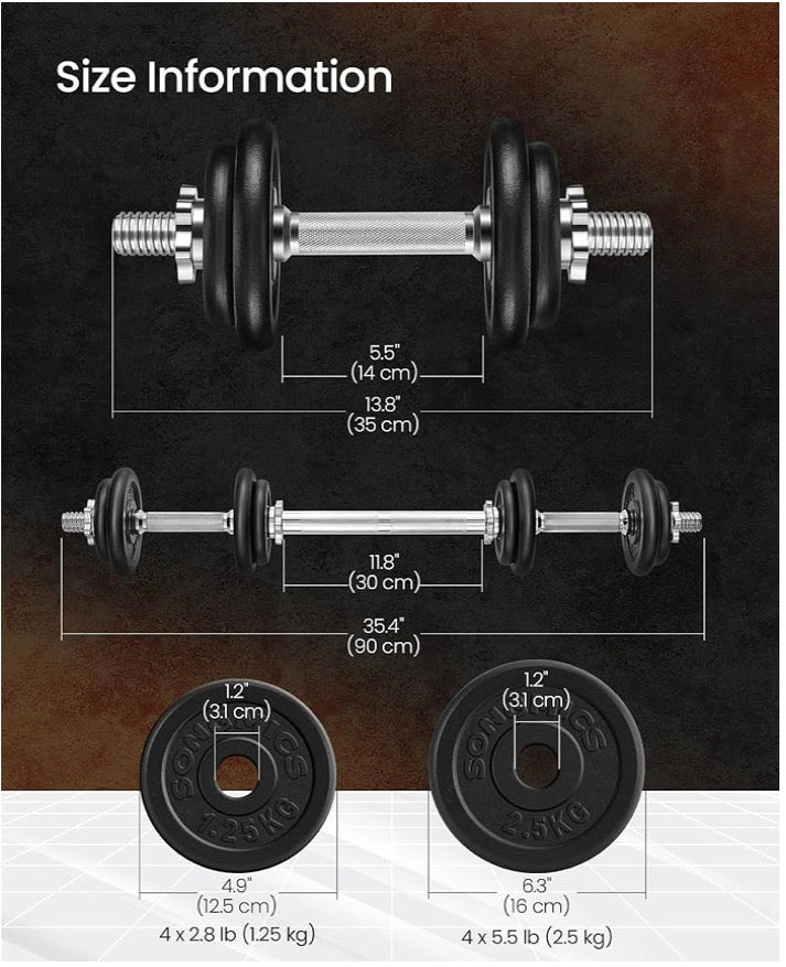 2-in-1 Cast Iron Dumbbell and Barbell, 20Kg