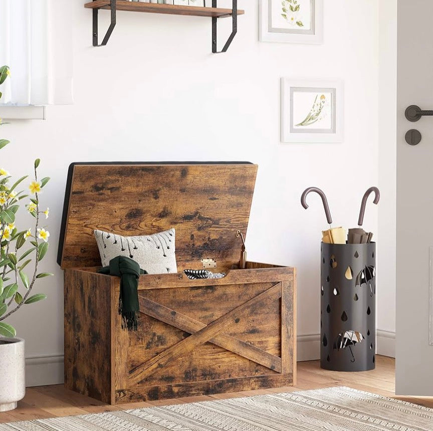 Rustic Brown Storage Bench with Padding