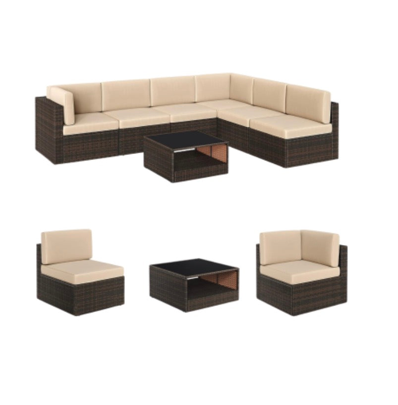 7 Piece Outdoor Rattan Furniture Set