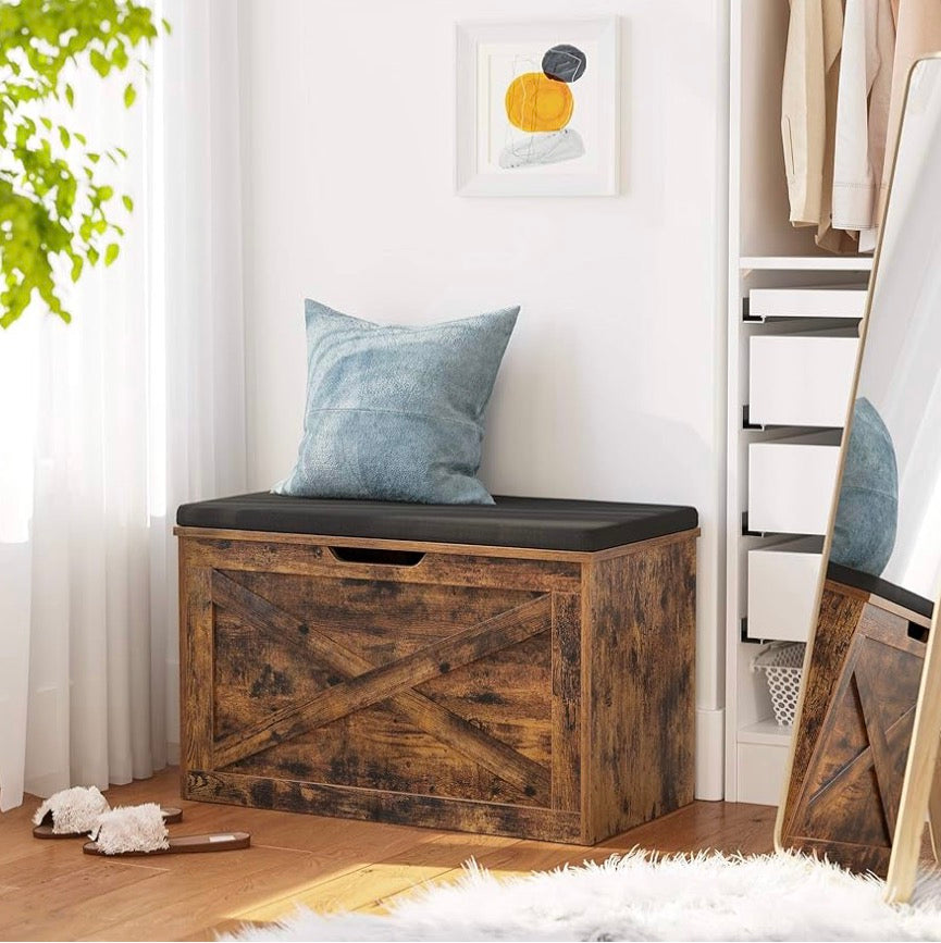 Rustic Brown Storage Bench with Padding