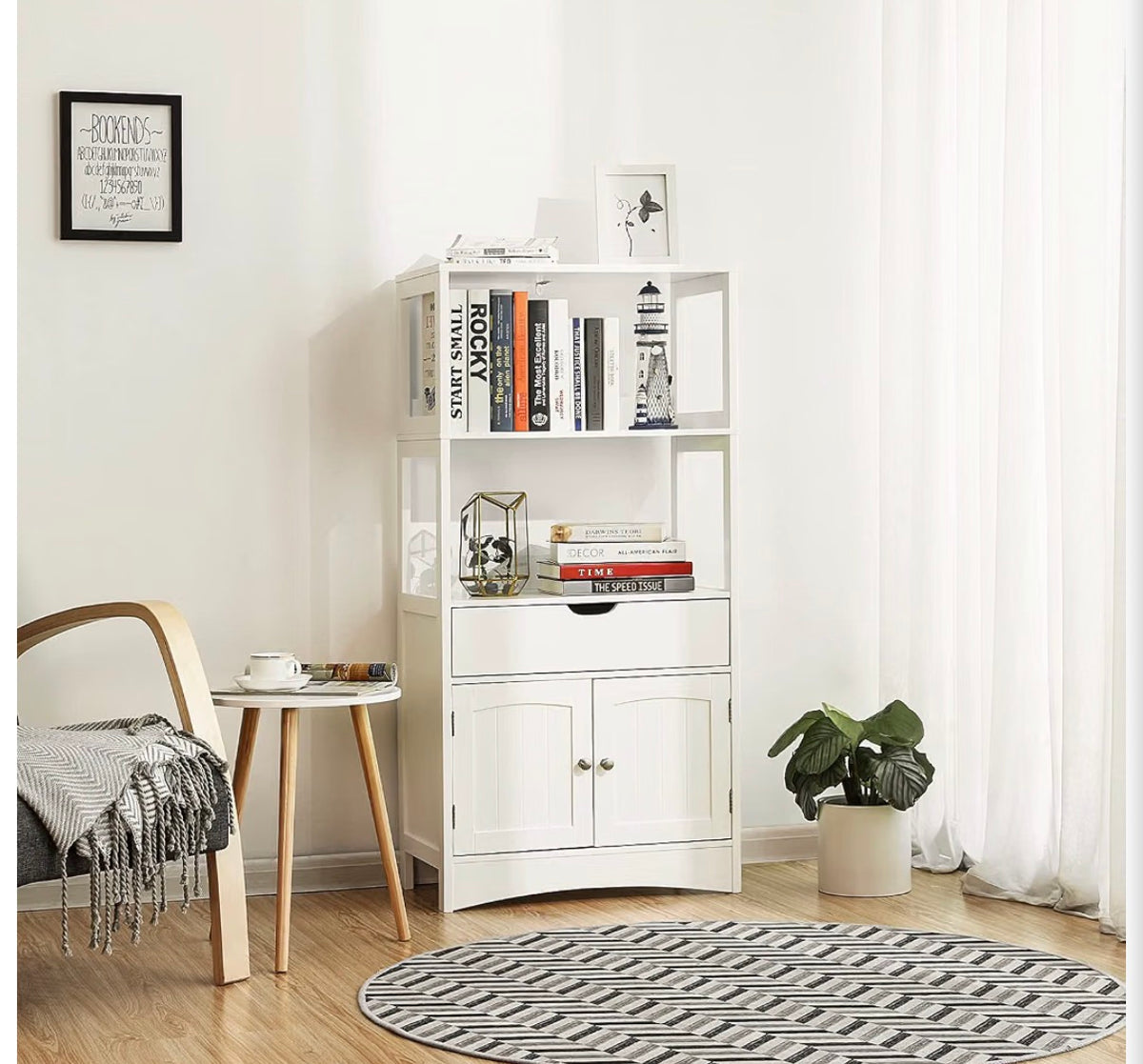 White Wooden Cabinet with Shelves