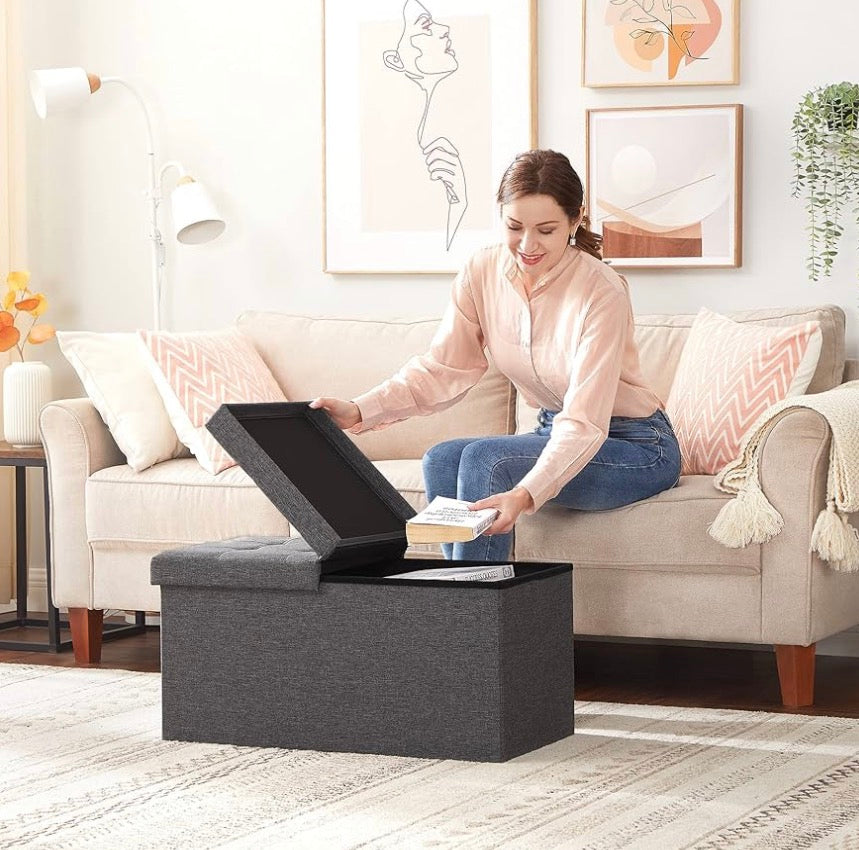 Gray Storage Ottoman Bench