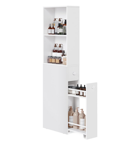 Slim Tall Bathroom Storage Cabinet – Narrow Vertical Organizer with Drawer & Doors, Anti-Tip & Adjustable Shelves for Small Spaces