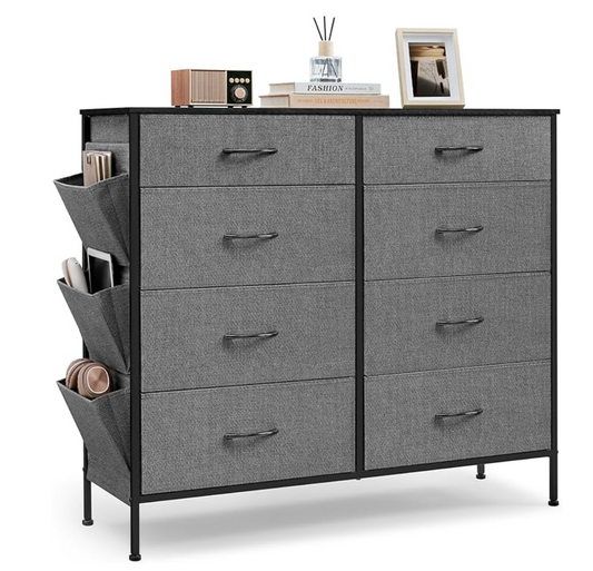 8-Drawer Fabric Dresser Chest – Steel Frame Storage Organizer with Side Pockets & Dividers for Closet, Bedroom, Nursery