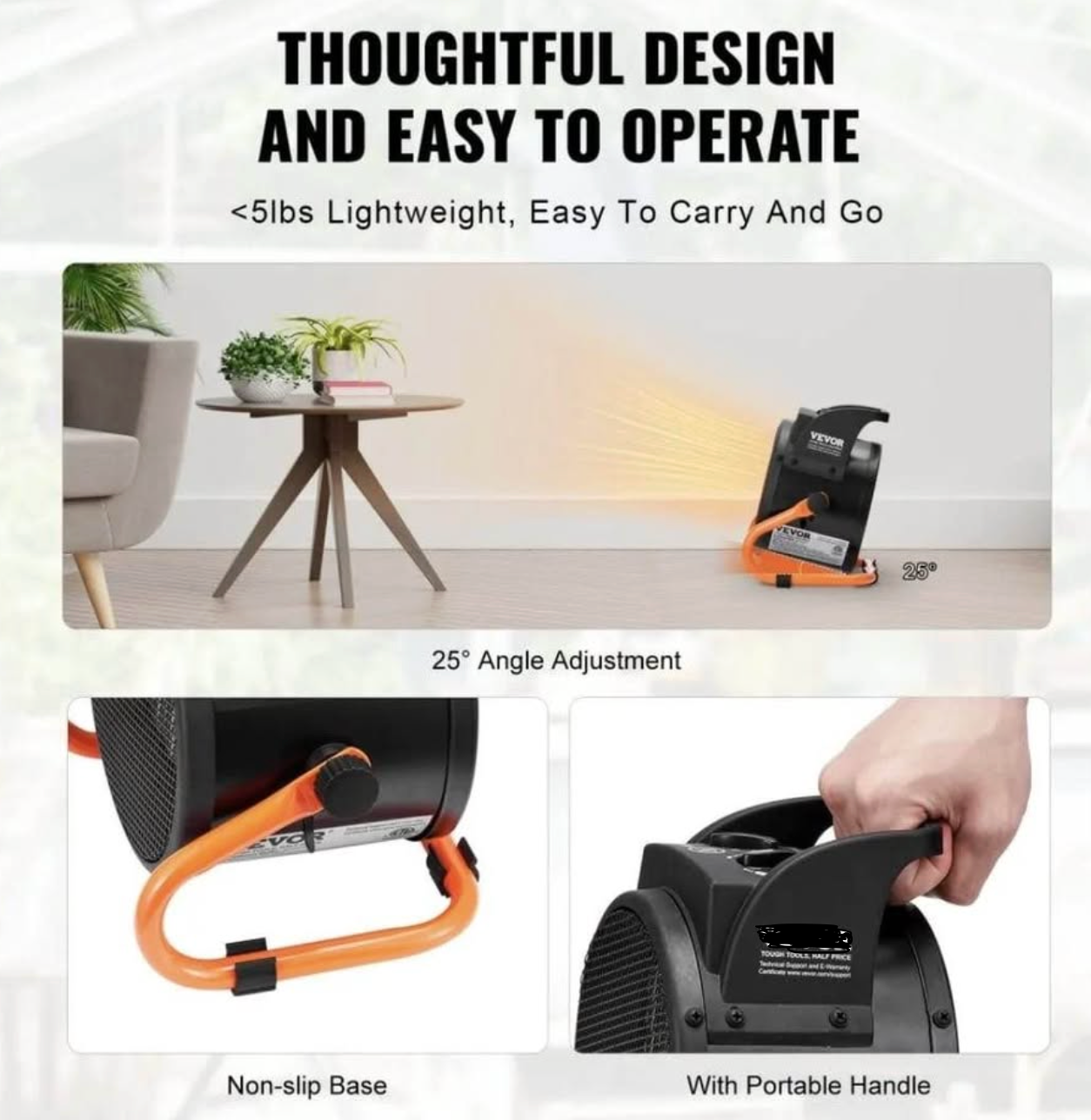 Industrial Fan Heater 1500W – Portable Electric Space Heater for Garage, Workshop & Jobsite