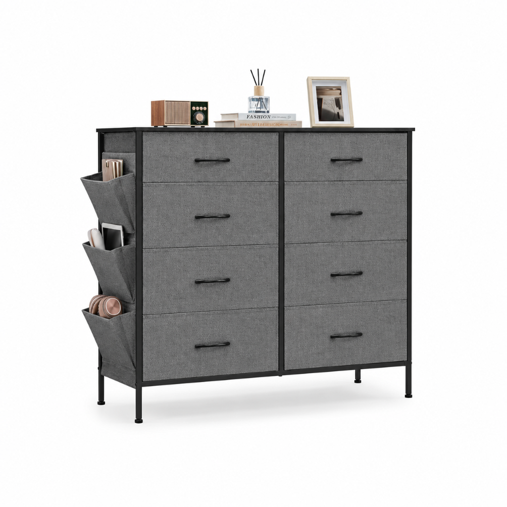 Gray 8 Drawer Fabric Dresser
