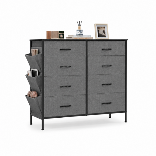 Gray 8 Drawer Fabric Dresser