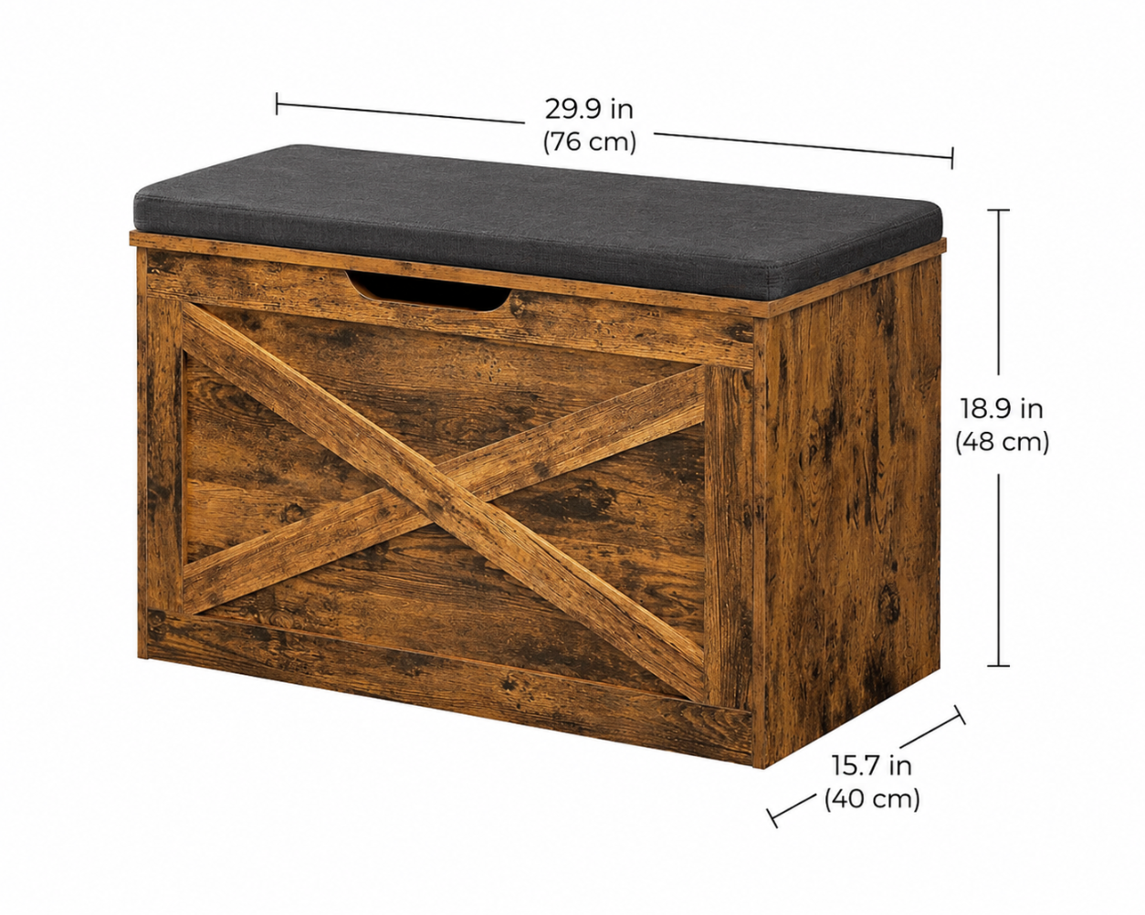 Rustic Brown Storage Bench with Padding